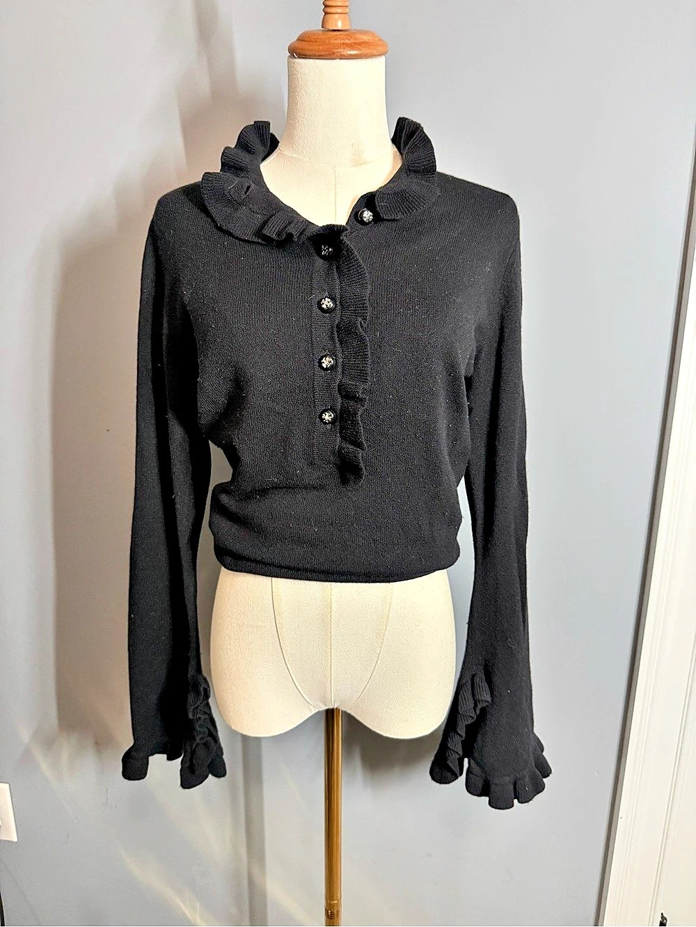 Tory Burch Black Ruffle Collar Sweater Size Medium